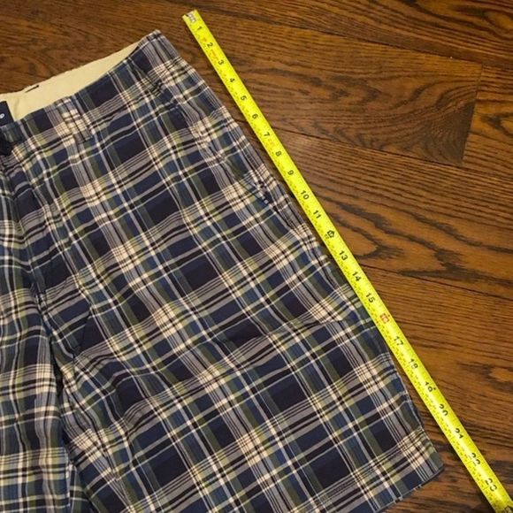 GAP Mens Navy Green Tan Longer Length Plaid Shorts Sz 32 - Picture 5 of 10